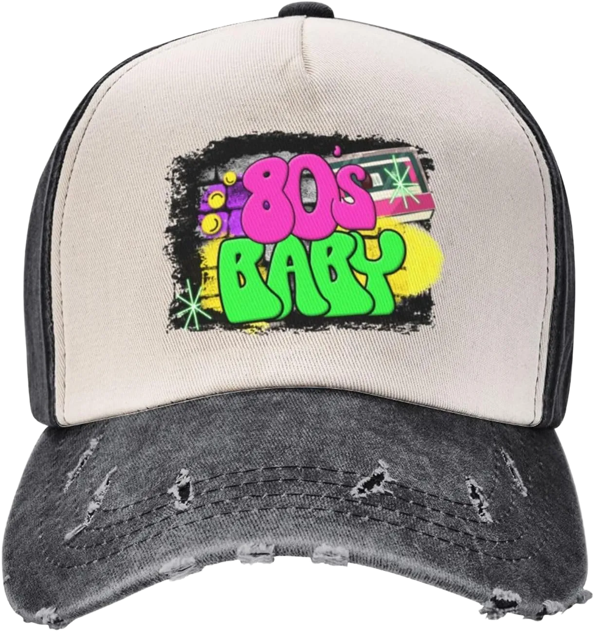 Take Me Back to The 90s Baseball Cap Cotton Hat Contrast Color Denim Baseball Cap for Men Women One Size 80s Baby Black and White 21