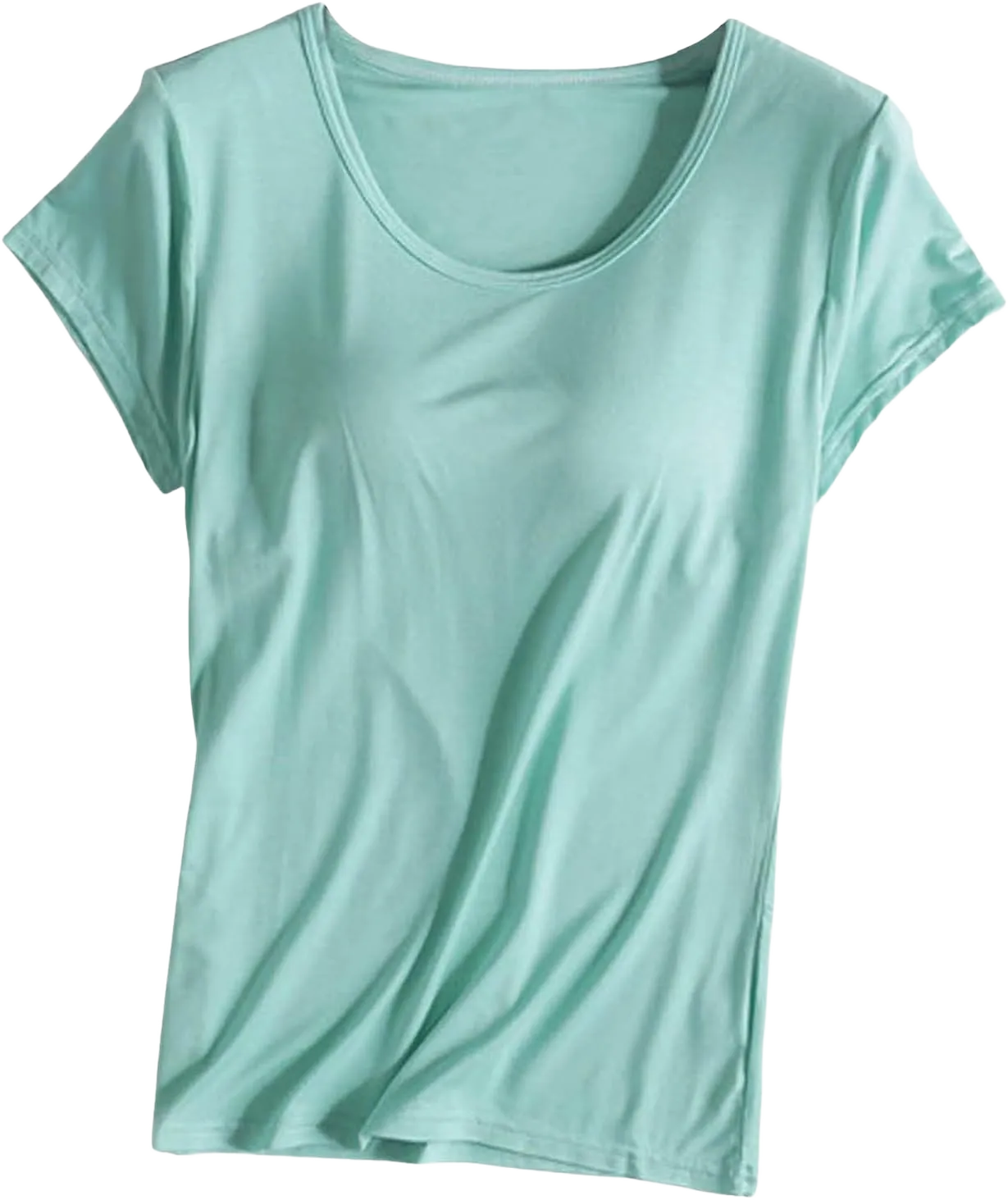Scoop Neck Tshirt Women Short Sleeve Summer Tank Top For Women With Built In Bra Workout White Camisole Cotton Tops G3-green XX-Large