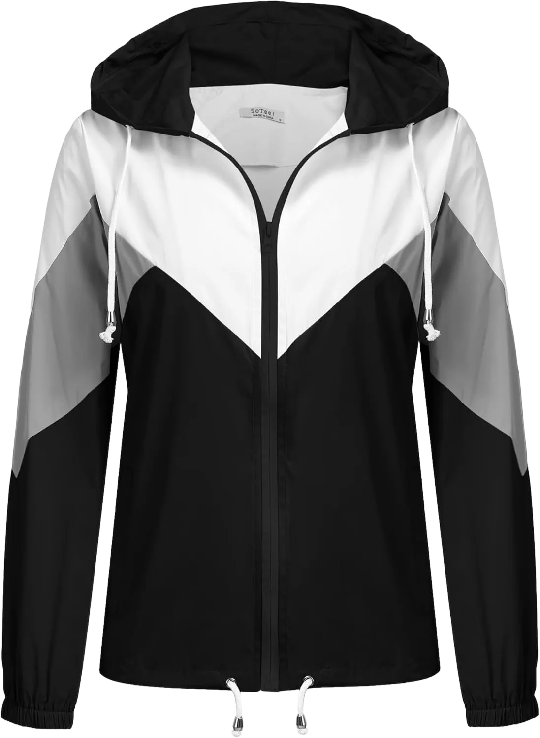 SoTeer Women's Waterproof Rain Jackets Lightweight Hooded Windbreaker Packable Active Outdoor Raincoat 02 Black_black Zipper Medium
