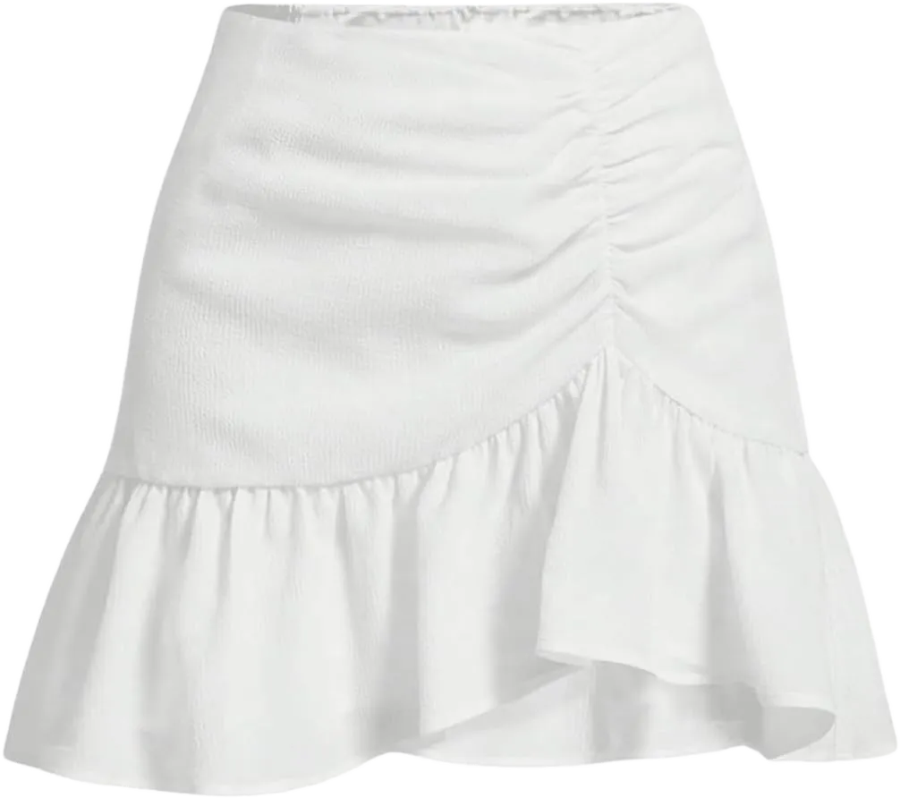 Floerns Women's High Waist Flared Hem Skirt Ruched Ruffle Hem Short Skirts White Large