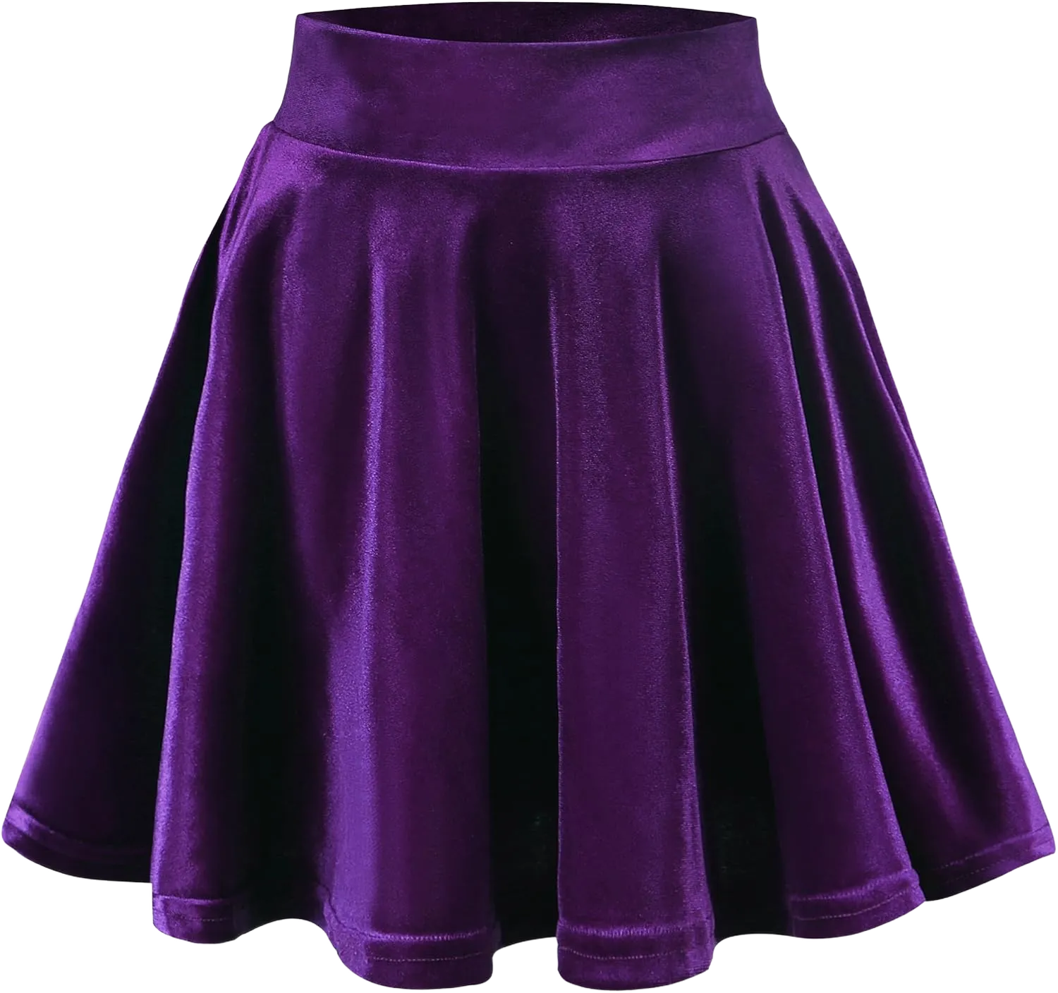 Women's Velvet Basic Versatile Stretchy Flared High Waist Mini Skater Skirt Medium Purple
