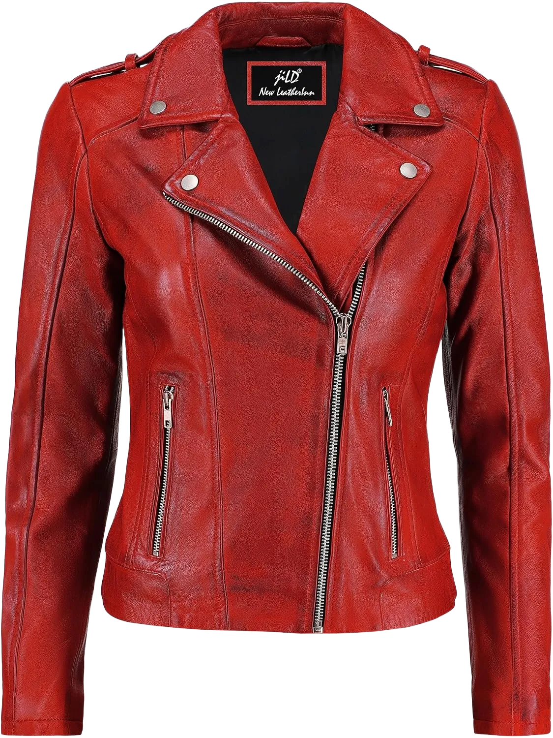 Jild Biker Style Vintage Leather Jacket Women - Casual Fashion Motorcycle Zip-Up Lightweight Coat Collar Women Leather Jacket 3X-Large Red