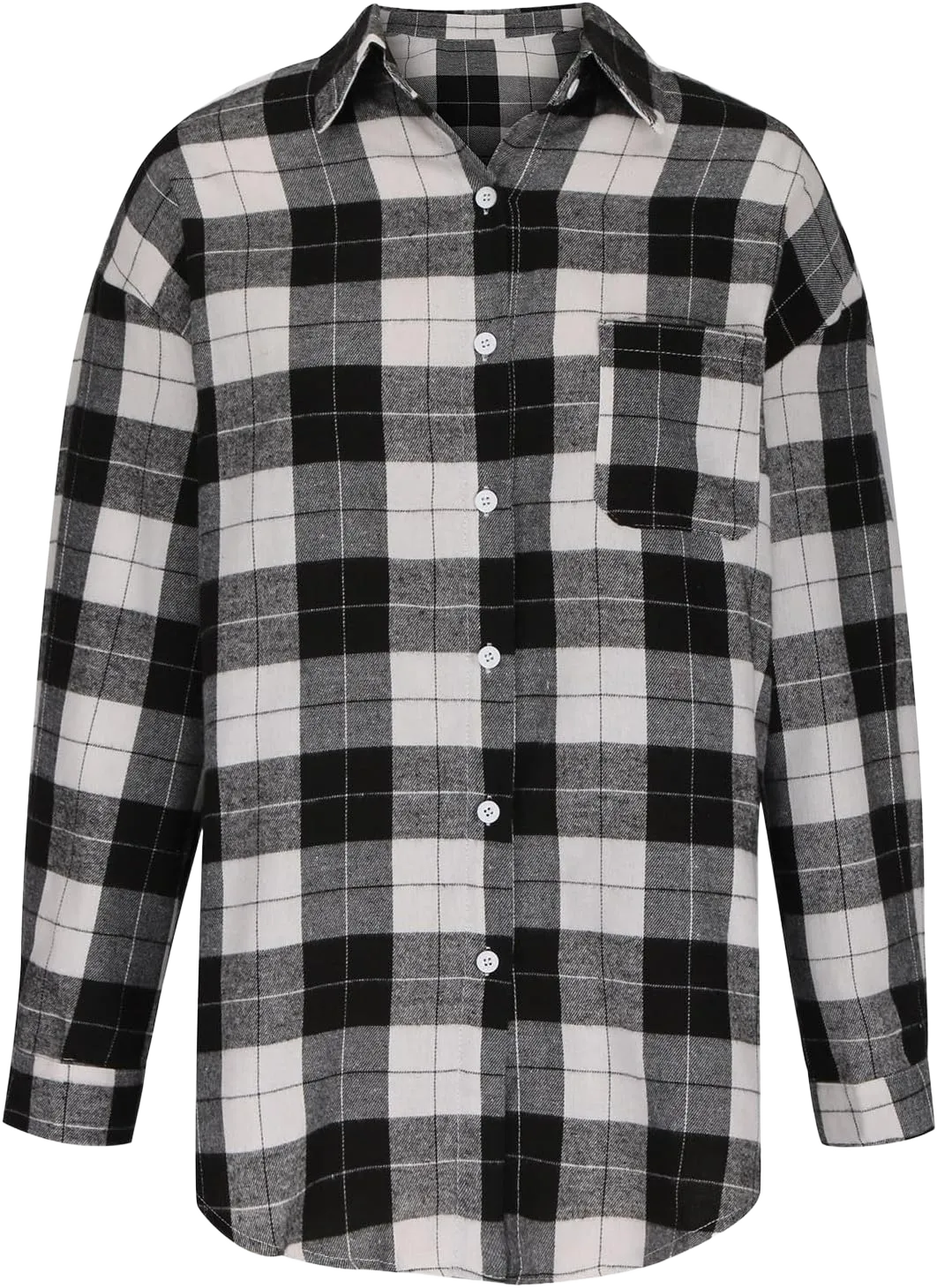 Flannel Shirts for Women Casual Button Down Shacket Lightweight Plaid Shirt Jacket Long Blouse 2023 Fall Clothes Black Large