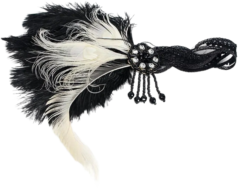 Song Qing 1920s Rhinestone Flapper Feather Headpiece Roaring 20s Great Gatsby Fascinators Accessories for Women Black & White