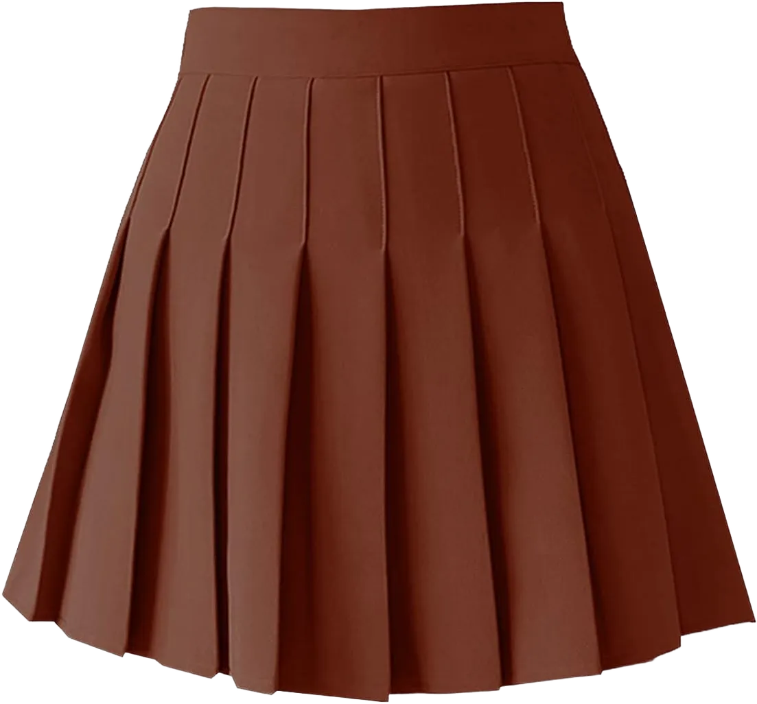 SweatyRocks Women's PU Leather A Line Mini Skirt Flared Hem Pleated Skirts with Shorts Large Brown