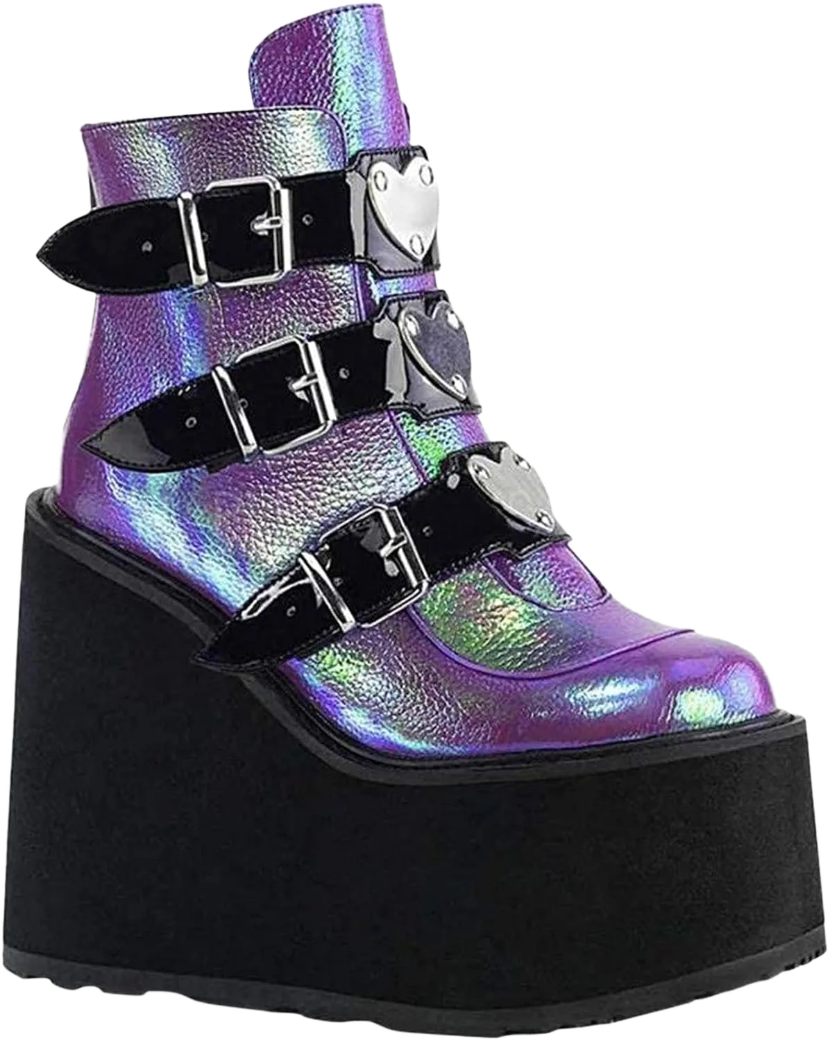 ZKXYFFS Womens Platform Chunky Ankle Boots Round Toe Buckle Zipper Thick Sole Punk Goth Booties Wedges Boots for Women 8.5 Purple