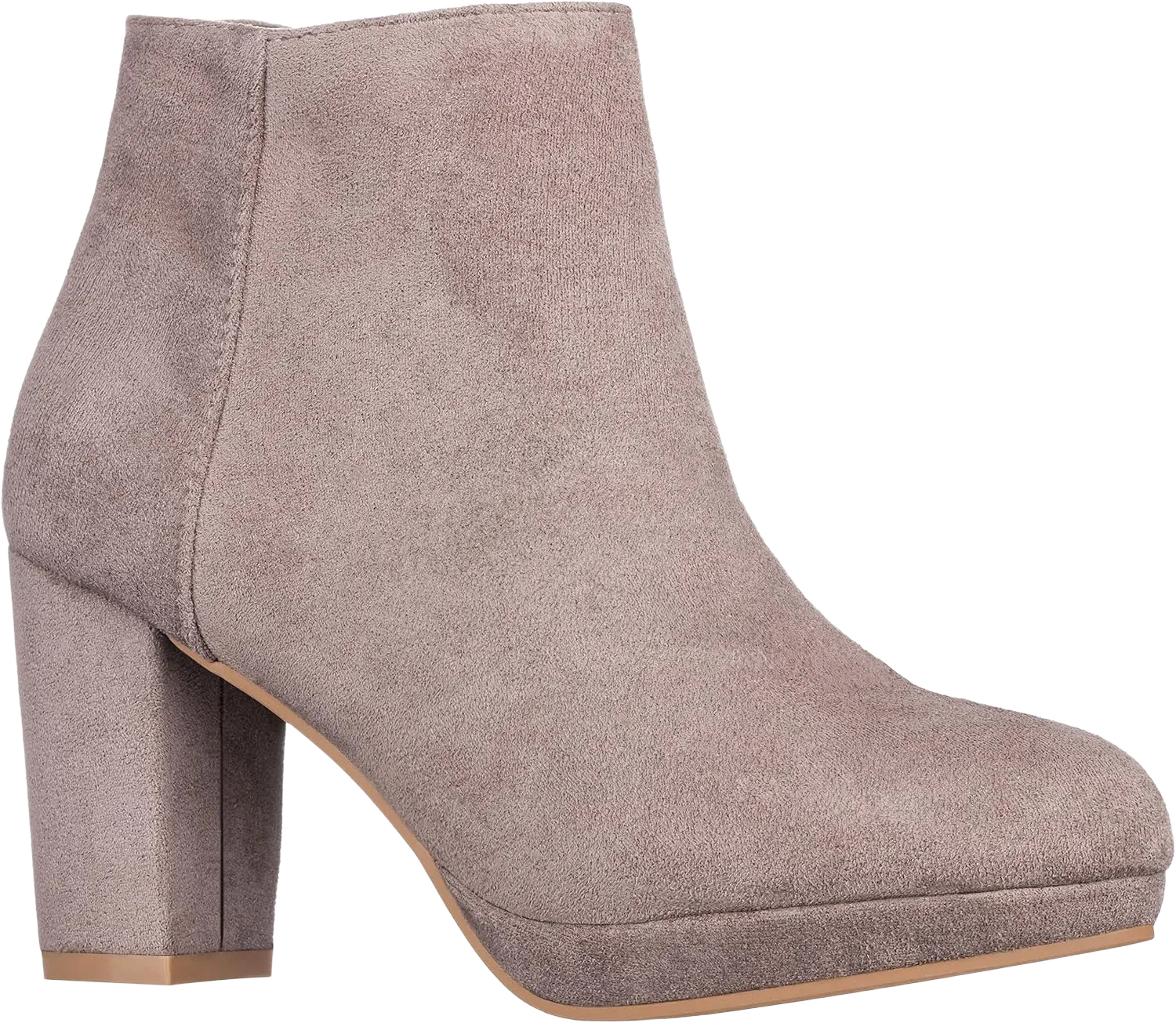 ILLUDE Women’s Ankle Bootie Side Zip Comfortable Block Heel Chunky Platform Ankle Boots 10 Taupe Suede