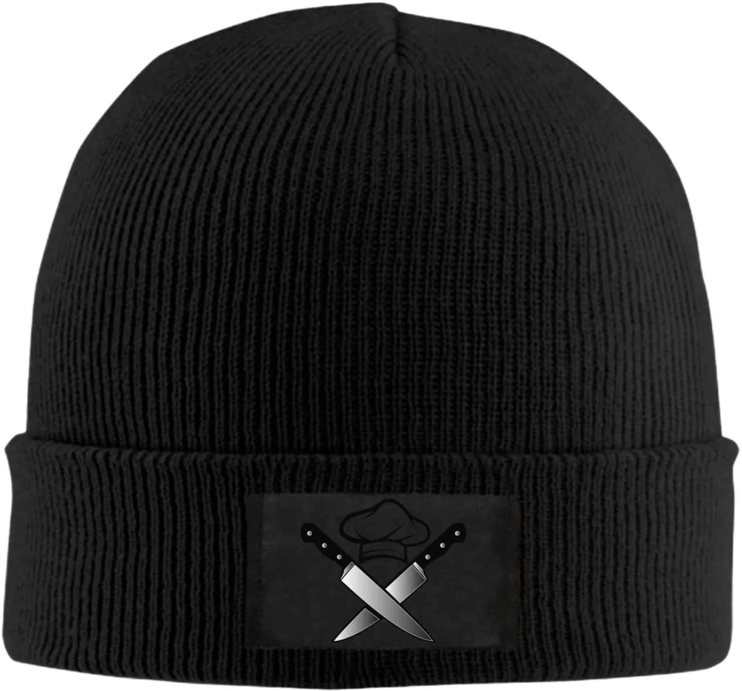 Chickens Beanie Hat for Women Men Winter Hat Womens Cuffed Winter Beanie Warm Skull Cap Plain Knit Hat Cap One Size Chef Hat Knives Black
