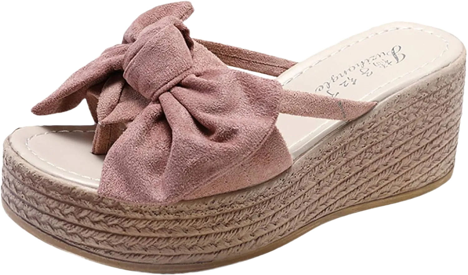 Women's Espadrille Wedge Thong Sandals with Knotty Bow Slip On High Platform Slides Retro Summer Beach Soft Flip Flops 8 Pink