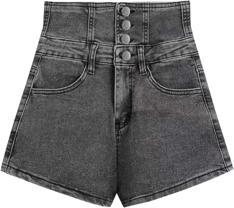Summer High Waist Denim Shorts Women Buttock Wrapping Button Slim Bandage Short Jeans Medium Black Gray