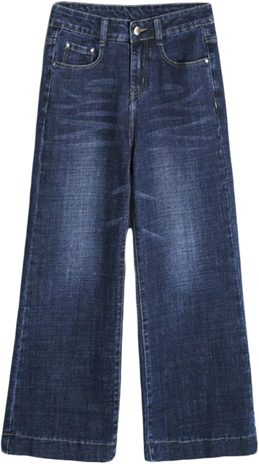 Andongnywell Women's Fashion high Waist Wide-Leg Cropped Jeans Stylish Long Pants High Waist Denim Trousers 32 Blue