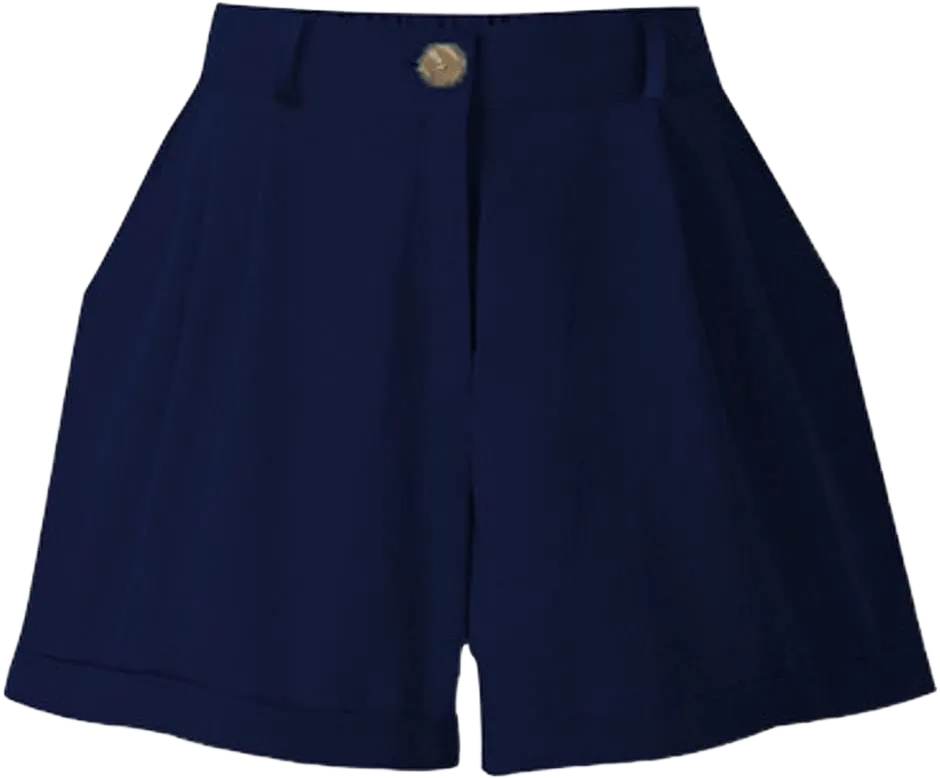 GGUHHU Womens Chic Elastic High Waist Cotton Shorts Wide Leg Pleated Summer Shorts X-Large Navy