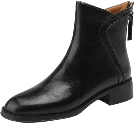 TinaCus Women's Handmade Genuine Leather Back Zip Stitching Round Toe Chunky Heel Ankle Boots 5 Black