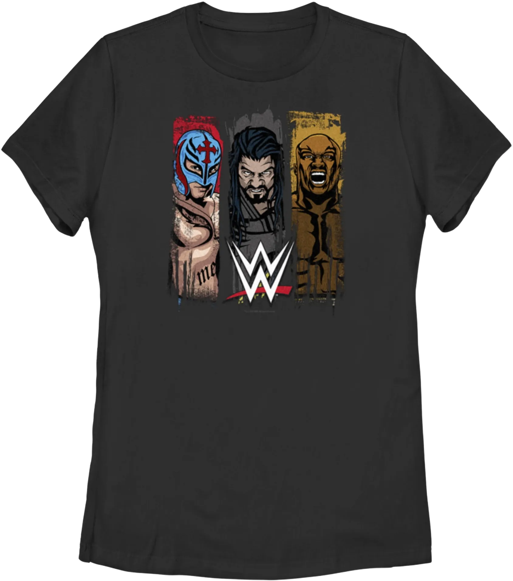 Women's WWE Rey Mysterio Roman Reigns and Bobby Lashley  Graphic Tee Black X Large