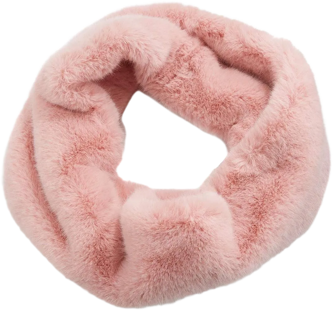 stylesilove Women Ultra Soft and Warm Striped Faux Fur Infinity Scarf Pink