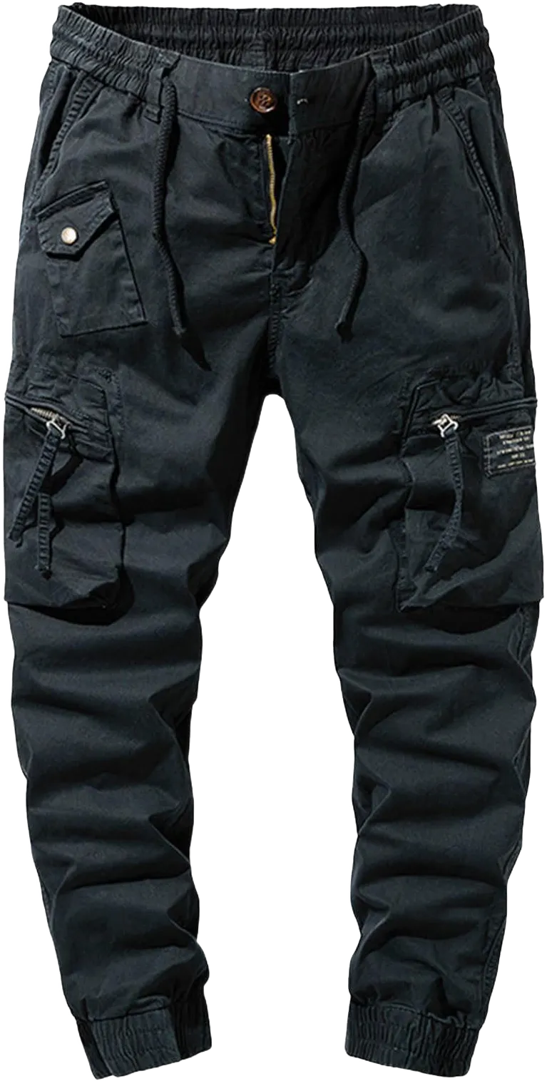 WANGPU Skinny Cargo Pants for Men Techwear Slim Fit Stretch Joggers Athletic Workout Trousers Big and Tall Tapered Sweatpants 34 Black
