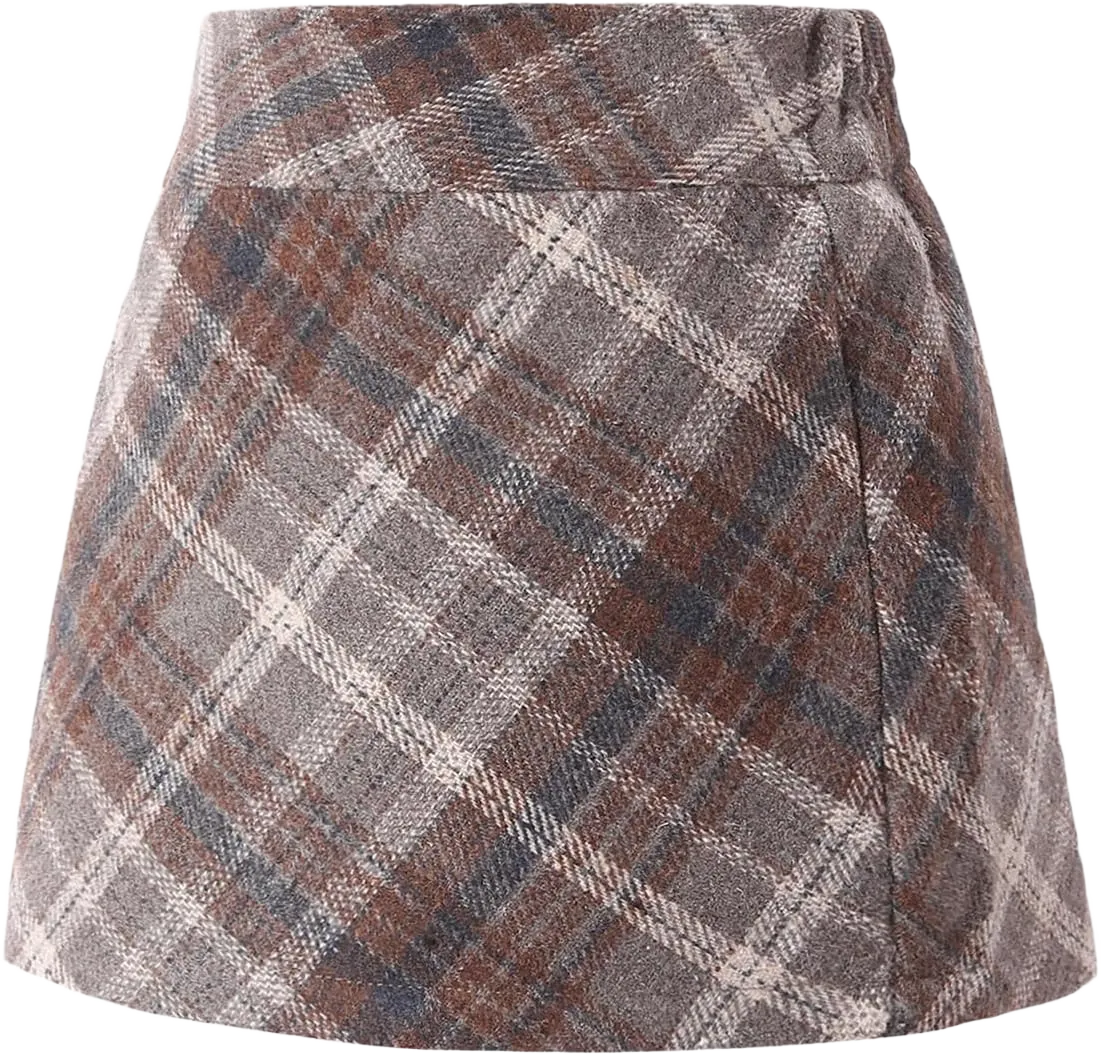 Toddler Girls & Womens Fall Plaid Mini Skirt Elastic Waist A line Flannel Bodycon Pencil Skirts,2-15Years