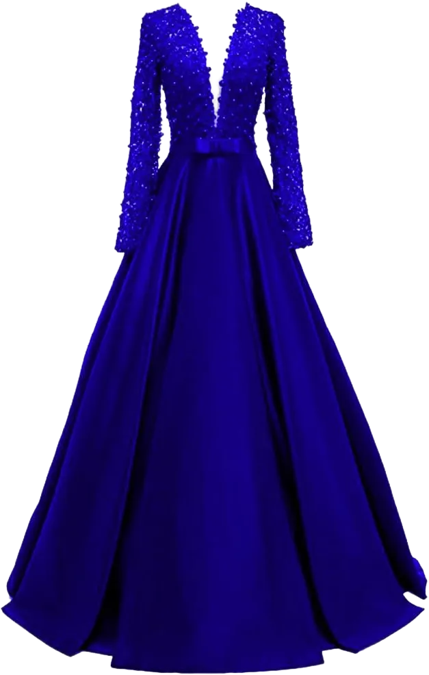 Women's Lace Beaded Long Sleeve Prom Dresses Backless Deep V Neck Formal Evening Gowns 22 Royal Blue