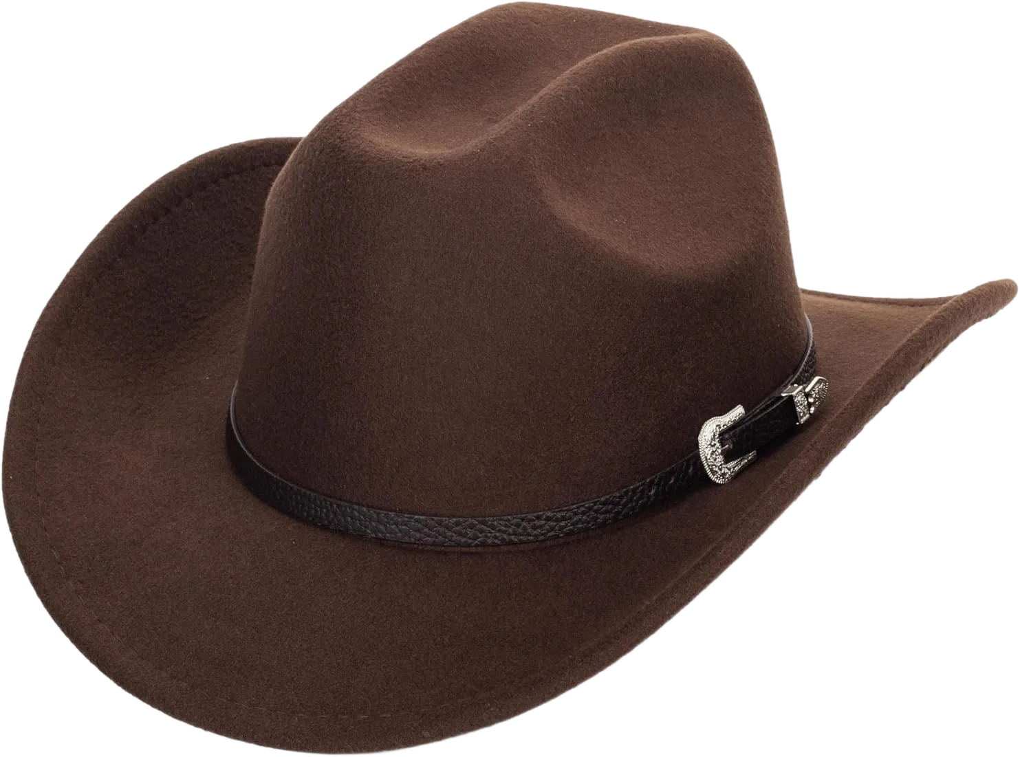 Women Men Western-Cowboy-Cowgirl-Hat Outdoor Faux Felt Wide Brim Western-Belt-Buckle Panama Fedora Hat(M) 7-7 1/4 Coffee