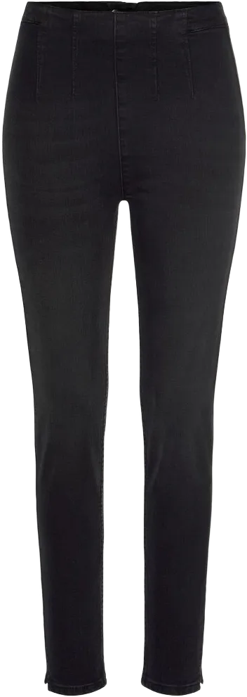 Women's High Waisted Zip Detail Jeans - LASCANA - Black Solid 8