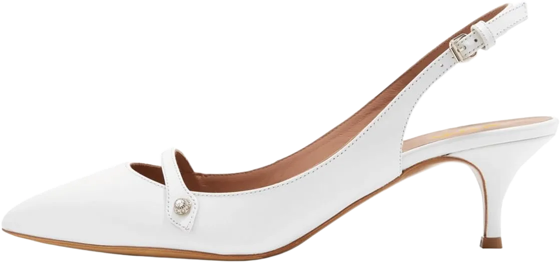 XYD Women Pointed Toe Mid Kitten Heel Slingback Sandal Pumps Slip On Patent Satin Dress Shoes 5 Ivory