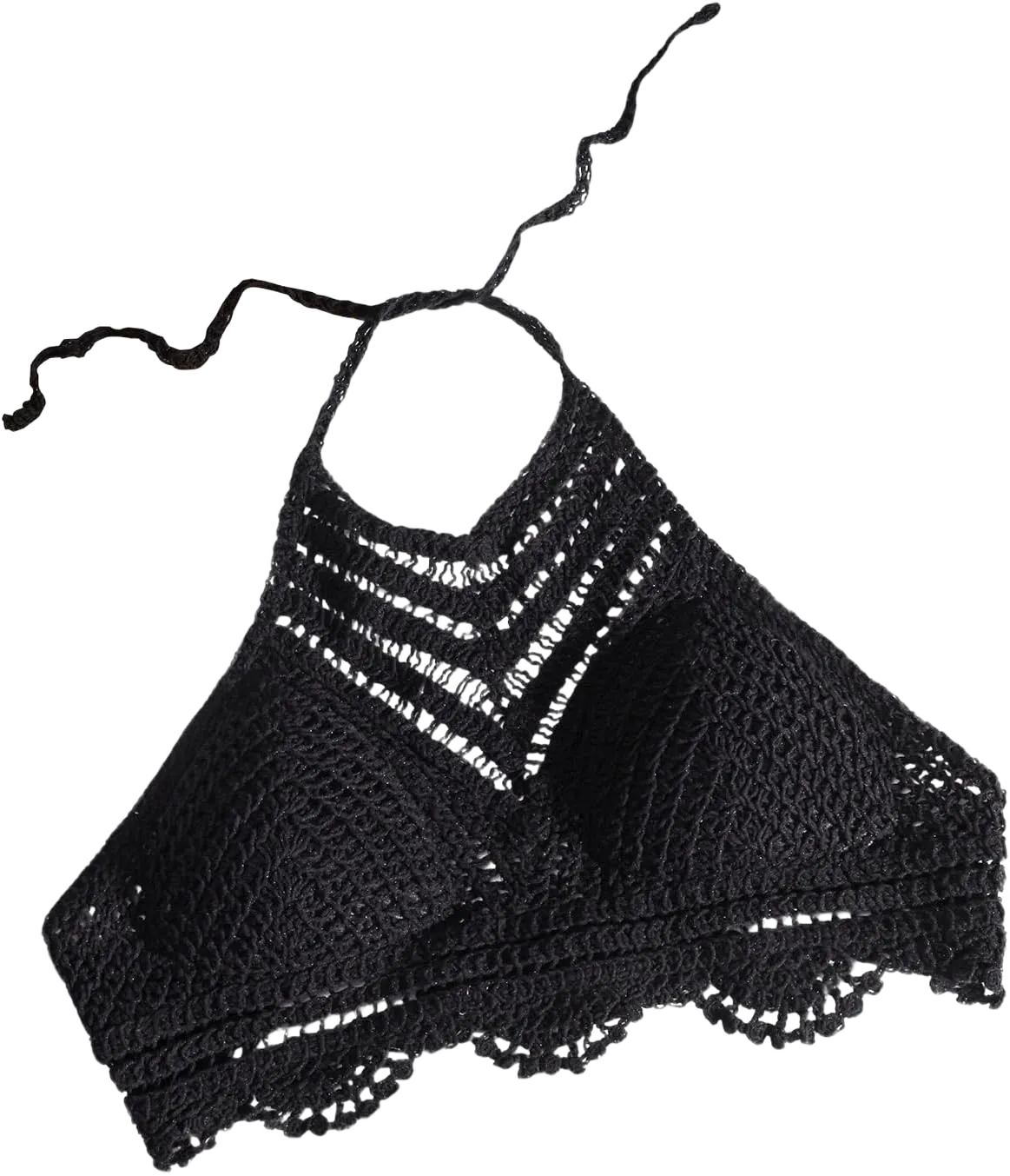 MakeMeChic Women's Solid Tie Back Crochet Halter Bikini Top Summer Beach Knit Bralette Crop Tops