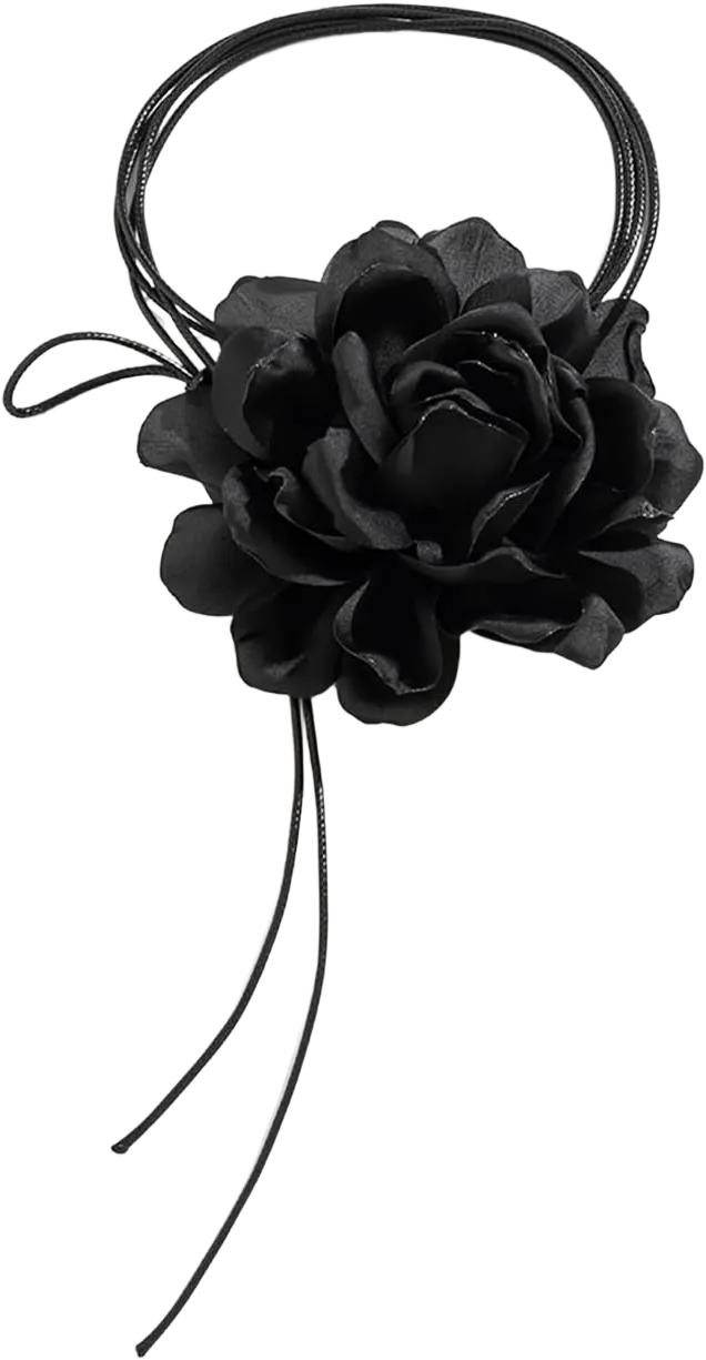Flower Choker Necklace for Women - Adjustable Lace-up Design Handmade Velvet Floral Choker Necklace, Elegant Summer Necklace for Weddings, Parties, and Holiday (708 black)