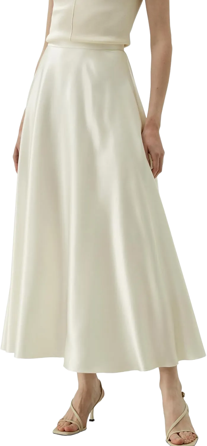 LilySilk 100% Silk Flowy Maxi Skirt for Women A Line Zipper Up Dress with Side Pockets 12 Lily White