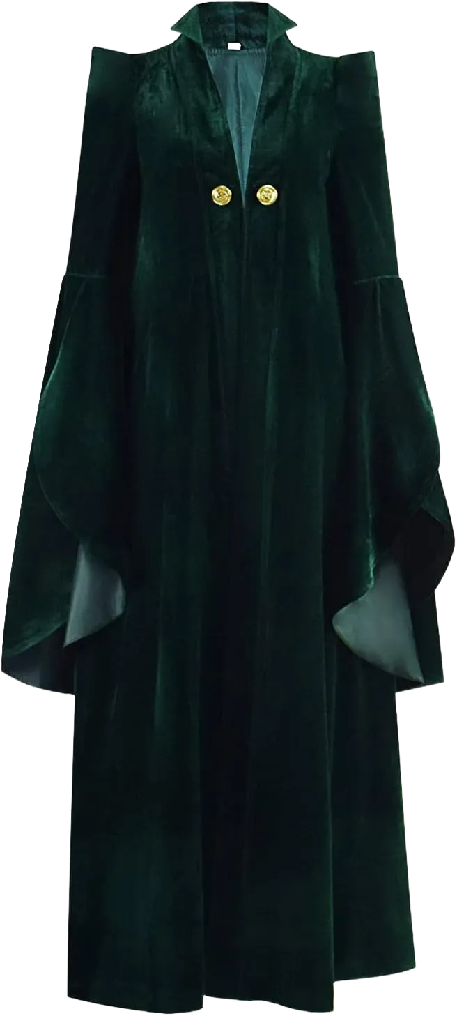 hongwei Womens Professor Mcgonagall Costume Robe Green Wizard Sorceress Cloak Coat Witch Halloween Cosplay Costume (XX-Large, Green)