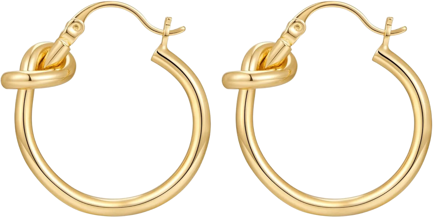 Gold Hoop Earrings for Women 18K Gold Plated Knot Hoop Earrings Statement Lightweight Thick Trendy Small Gold Open Hoops Fashion Jewelry C gold-tone knot hoops