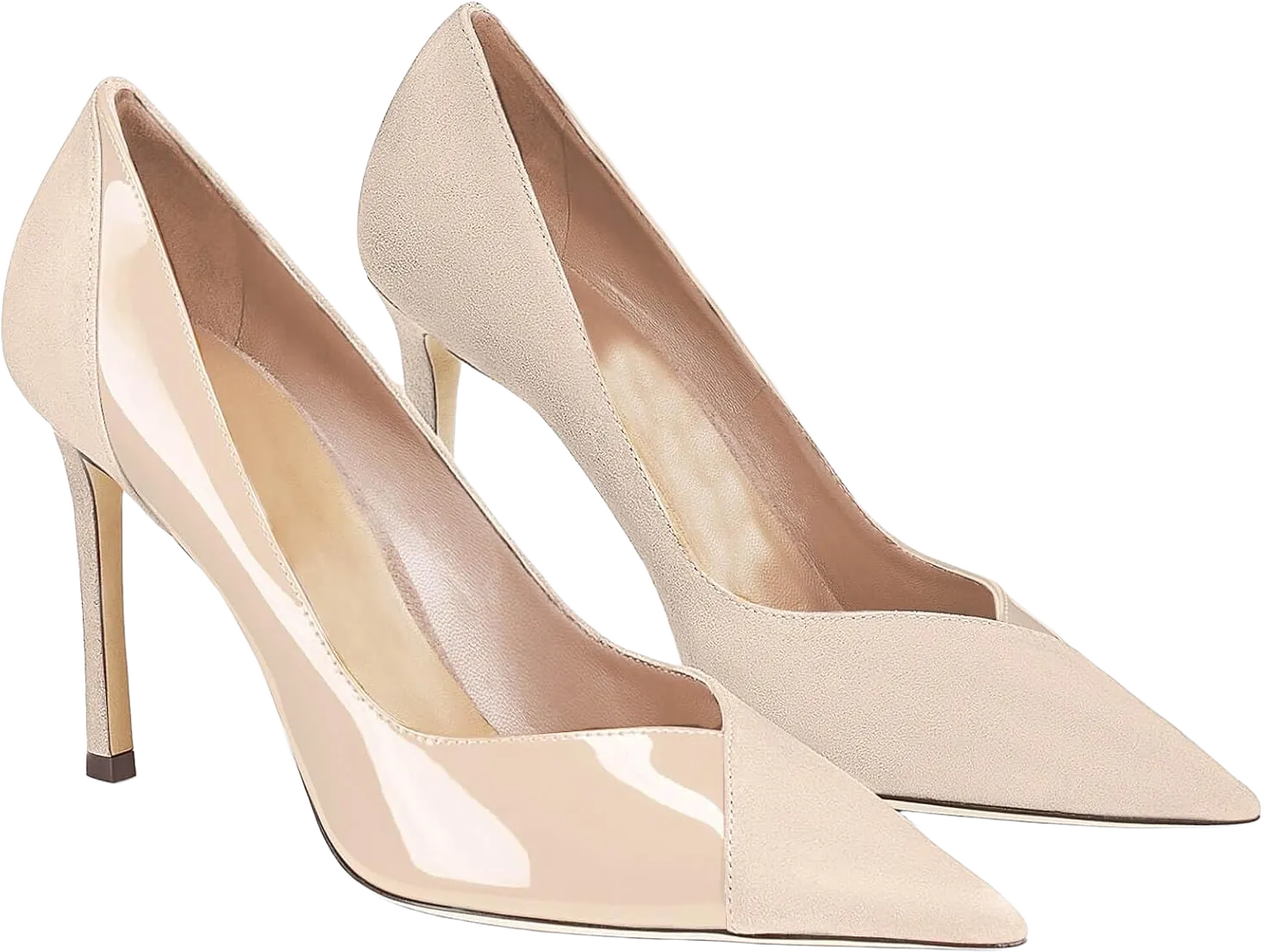 Coutgo Womens Pointed Toe High Heels Pumps Patent Suede Stiletto Heel Slip on Office Party Wedding Dress Shoes 8.5 Nude