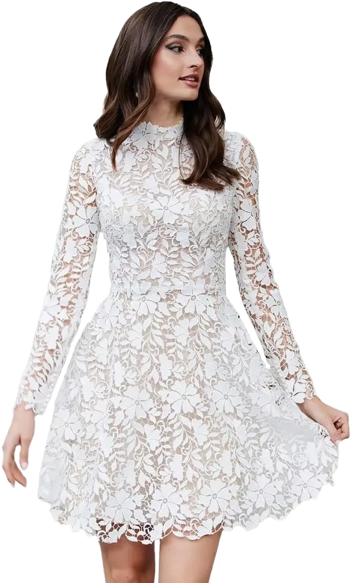 Yuxin Beach Short Lace Wedding Dresses for Women 2023 Long Sleeve Applique A Line Ivory Bridal Bride Gowns Us4