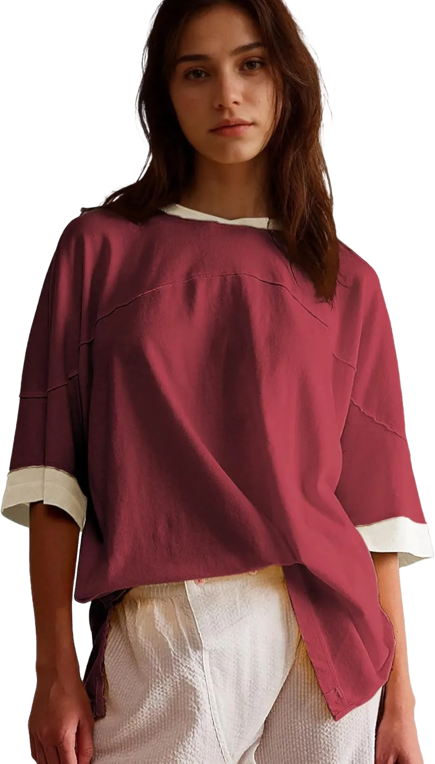 Songling Womens 3/4 Length Sleeve Casual Loose Fit Summer Tee Shirt Basics Cotton t Shirts Trendy Tops
