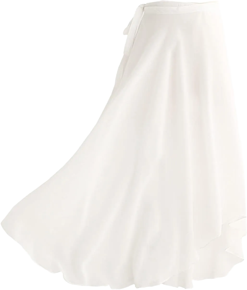 Women Ballet wrap Skirt Long Sheer Dance Skirts with Tie Waist Ballet Skirt Chiffon Wrap Dance Skirt for Women Girls 7 White