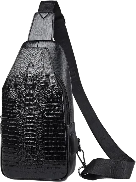 Crocodile Leather Sling Bag Crossbody Backpack for Men Women Unisex Black