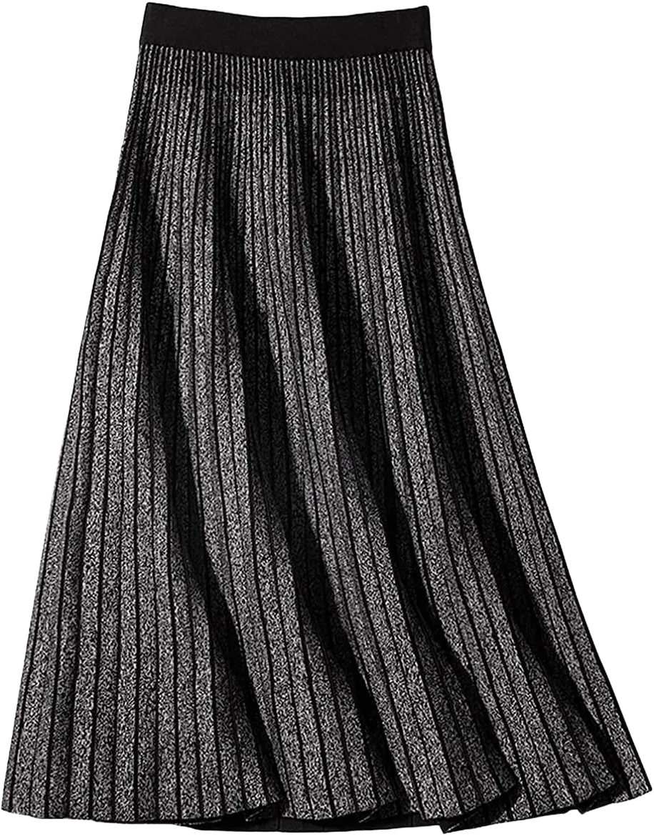 CHARTOU Women's Winter Reversible Stretchy Waist Knitted A Line Pleated Midi Skirt Medium Grey