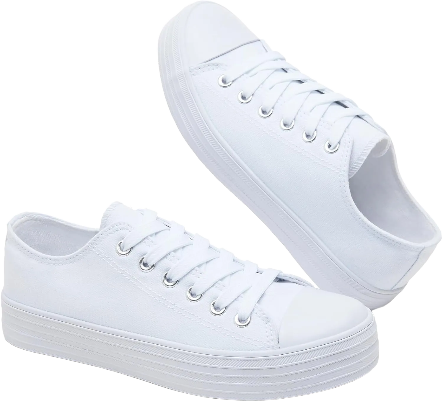 BENPAO Womens White Canvas Sneakers Casual Tennis Shoes for Women Black Fashion Sneakers Comfortable Low Top Walking Shoes 11 White