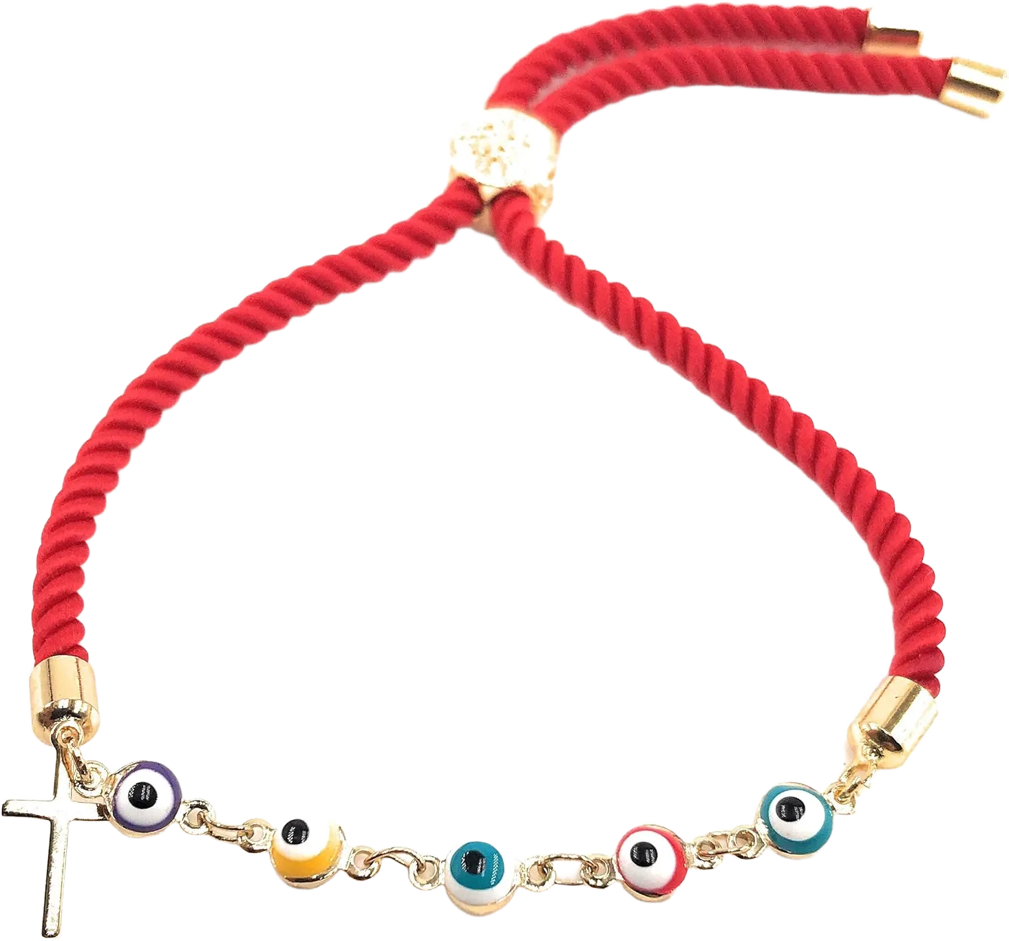 LESLIE BOULES Multicolored Evil Eye Beads Red Bracelet for Women Protection Jewelry