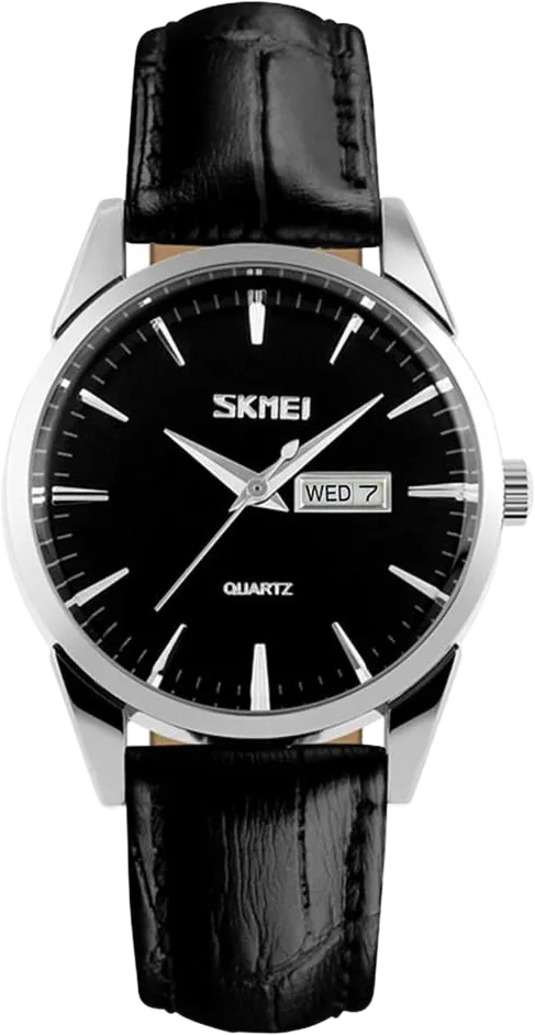 SKMEI Women's Watches for Ladies Female Black Leather Band Waterproof Fashion Casual Simple Dress Quartz Analog Day Date Calendar Business Light Wrist Watch Wife Girls Gifts Black strap*Silver case*Black Dial