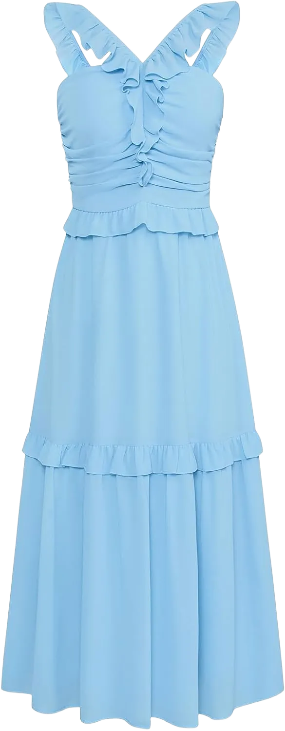 GRACE KARIN Women’s Summer Boho Floral Tiered Dress Strap A Line Swing Flowy Midi Dress Ruffle Beach Wedding Guest Dress