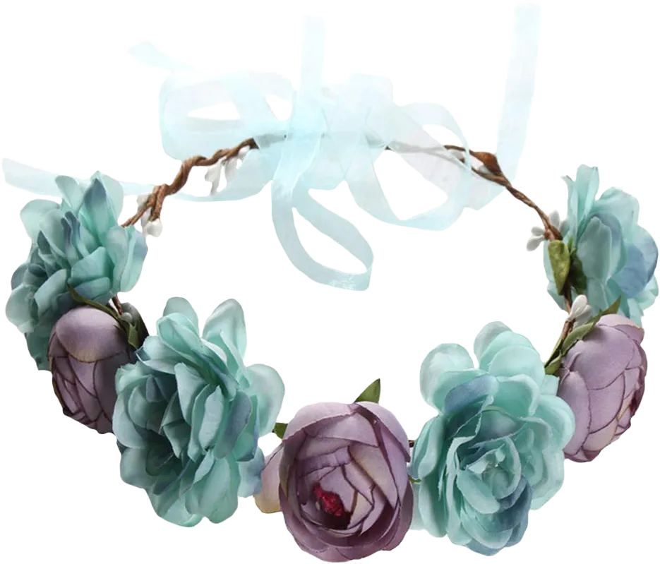 Flower Crown Headband Rose Wreath Garland Hair Bands Floral Wedding Bridal Hair Hoop Women Ladies Leaf Ribbon Party Decoration Headdress Headwear Christmas Handmade Headpiece Hair Accessories Blue Blue Tone