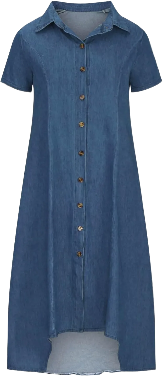 Women Denim Shirt Dresses Short Sleeve Distressed Jean Dress Button Down Casual Overall Summer Tunic Top Midi Dress Small A01_blue