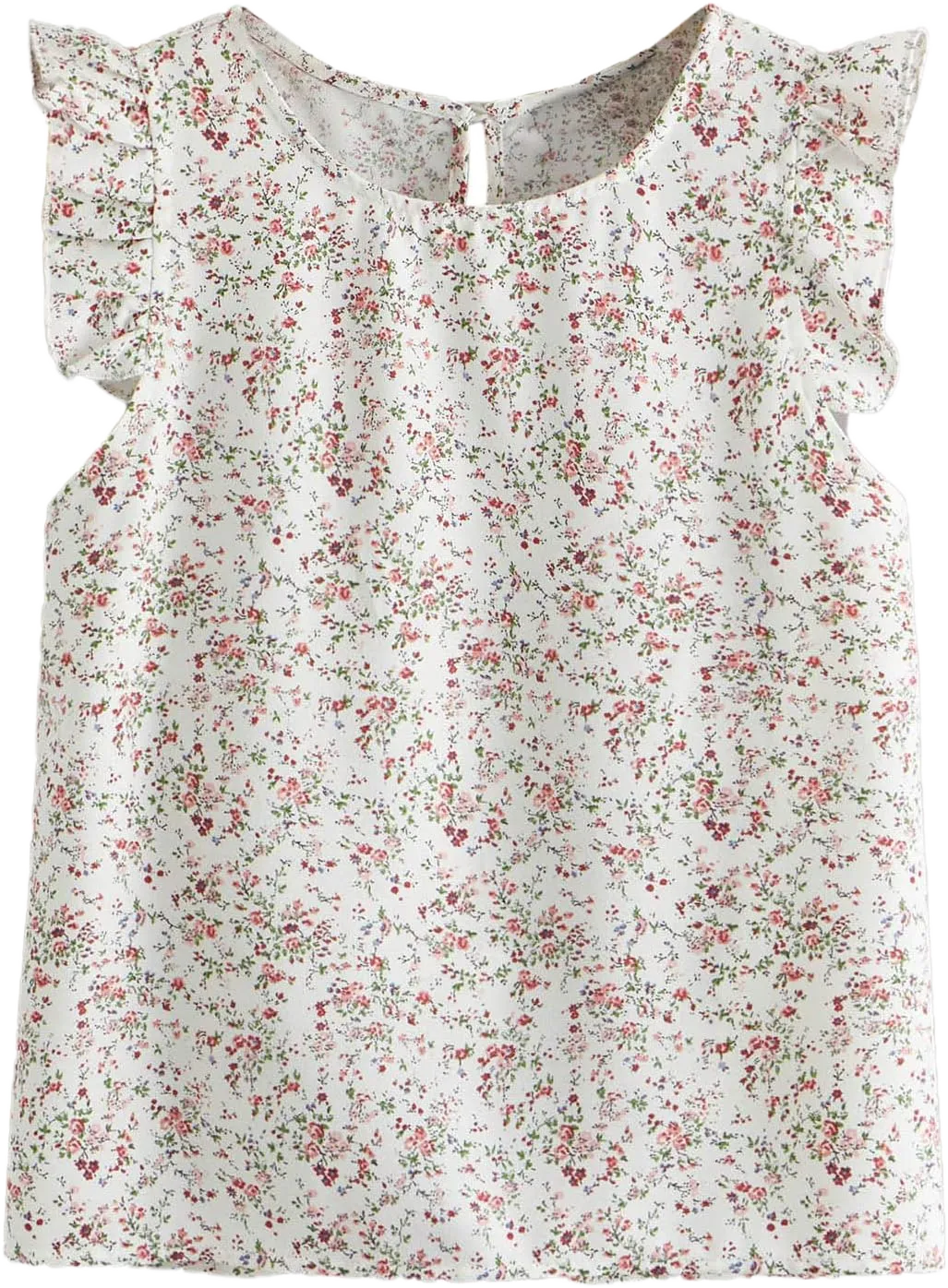 Floerns Women's Cute Ditsy Floral Print Frill Sleeve Blouse Top