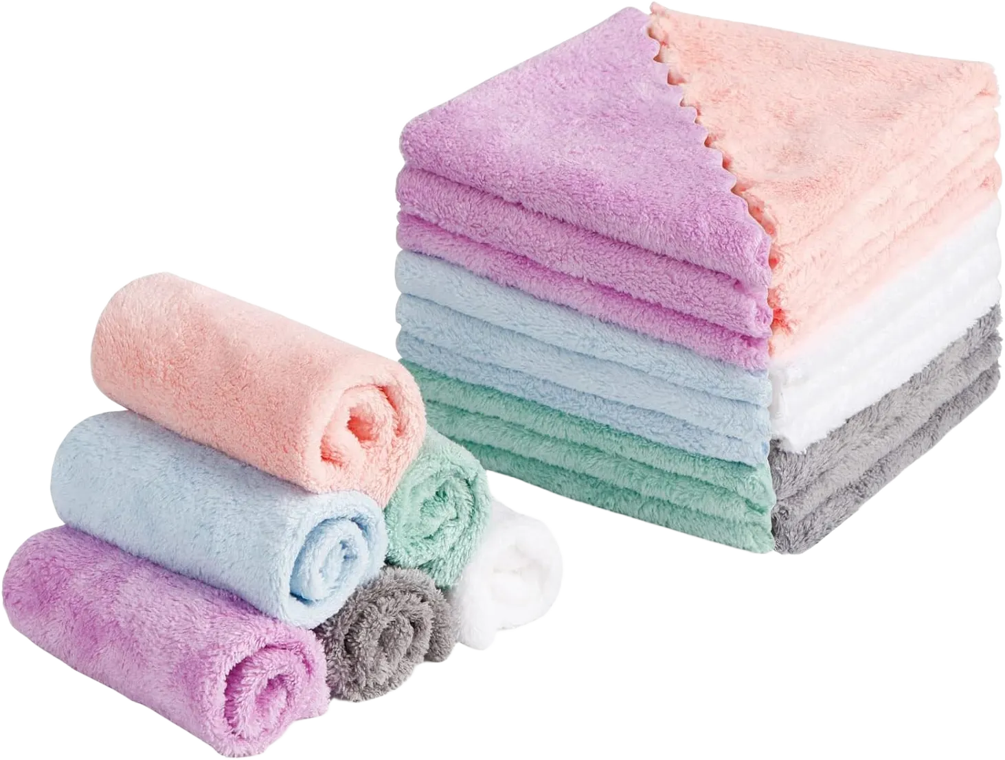 HOMEXCEL Premium Makeup Remover Cloth 24 Pack, Reusable Super Soft 7 x 7 Inch Facial Cleansing Cloths with Just Water, Highly Absorbent Microfiber Coral Velvet Face Towels Washcloths