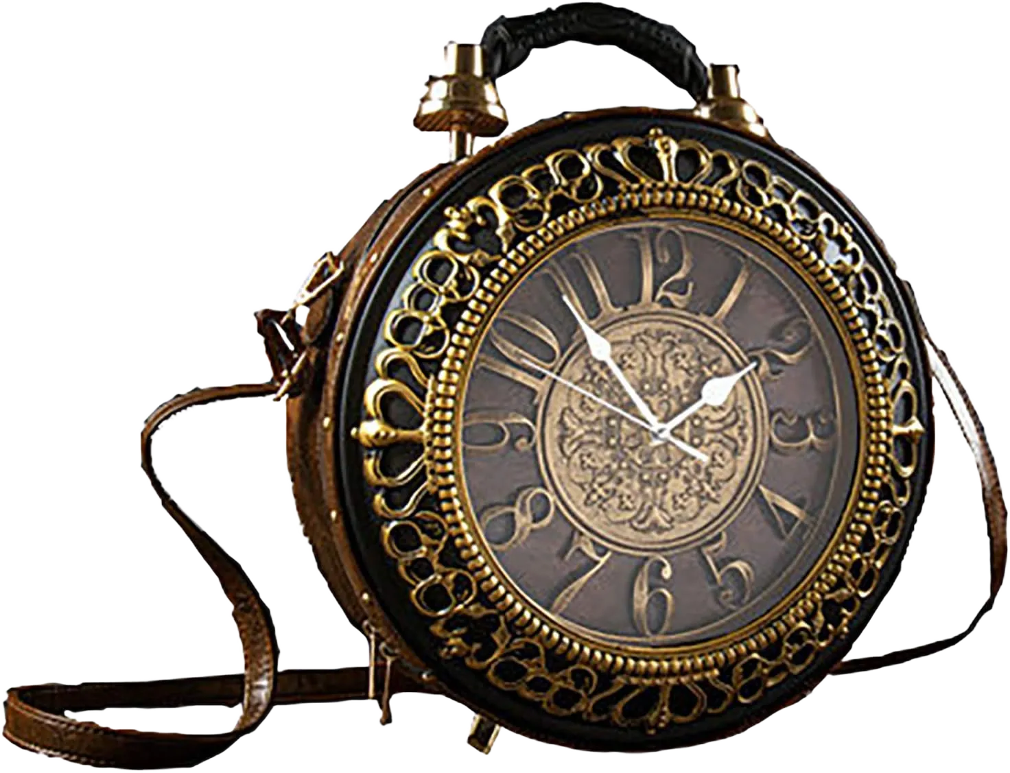 Pu Leather Handbags Fashion Real Clock Shoulder Bag Casual Women Evening Crossbody Bags,Retro Vintage Steampunk Female Messenger Bags for Women Girls (A)