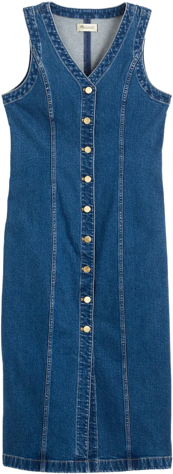 Denim V-Neck Midi Dress