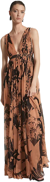 Shadow Floral Silk Chiffon Empire Goddess Gown