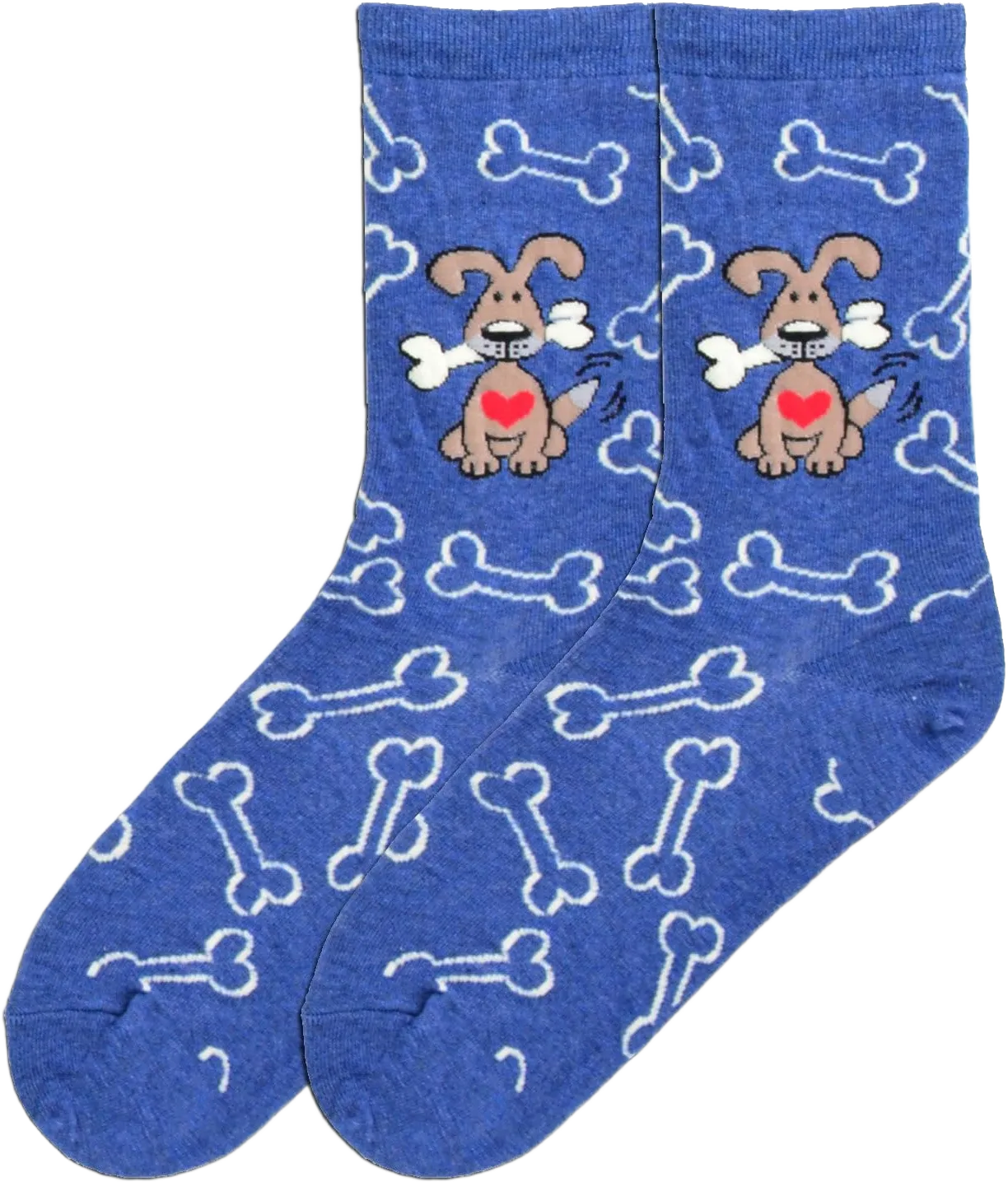 K. Bell Women's Fun Dog Lovers Crew Socks-1 Pairs-Cool & Cute Wordplay Novelty Gifts 4-10 Dog With Bones (Denim Heather)