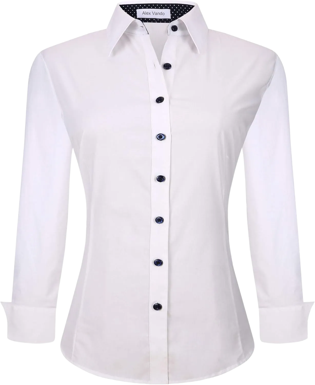 Alex Vando Womens Dress Shirts Wrinkle Free Regular Fit Long Sleeve Stretch Work Shirt White X-Small