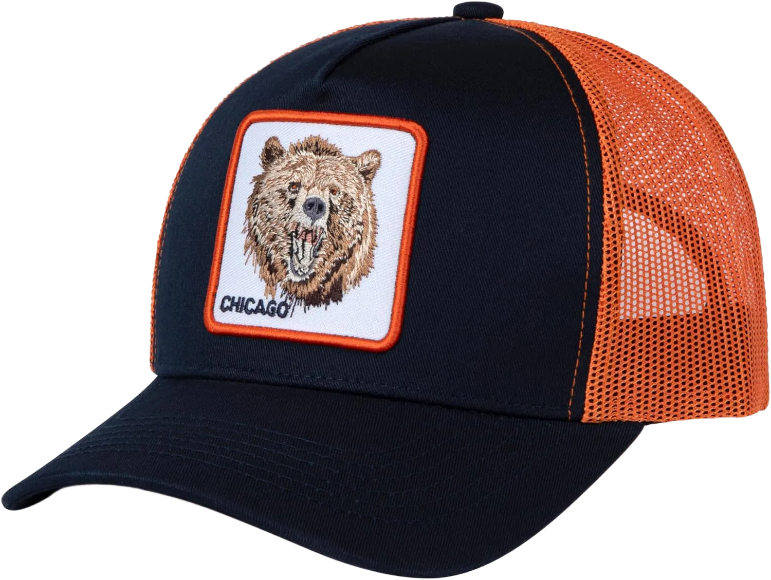 Football Fan Patch Trucker Hat - Netted Snapback Baseball Cap with Team Design for Men & Women Chicago One Size Black/Orange - Bear